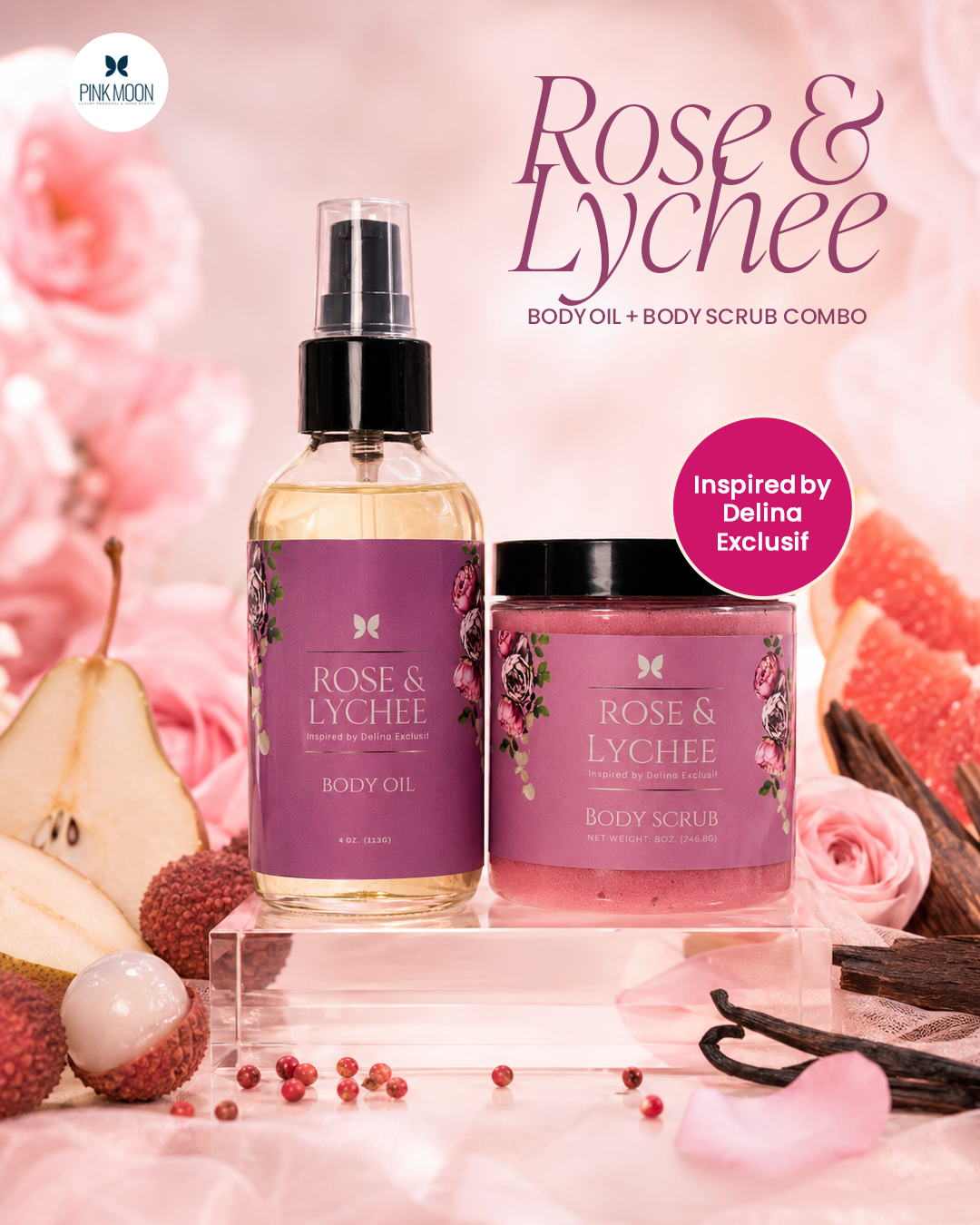 Rose & Lychee Body Oil + Body Scrub Bundle
