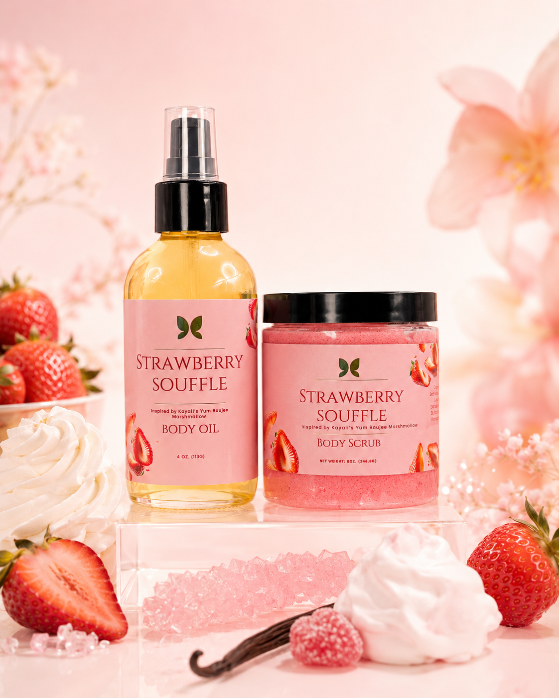 Strawberry Soufflé Body Oil + Body Scrub Bundle